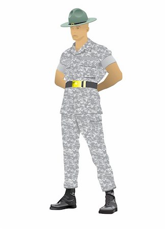 Military drill instructor standing in parade rest position, illustration isolated on white. Stockbilder - Microstock & Abonnement, Bildnummer: 400-05749091