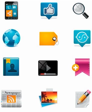 social media likes - Set of the colorful communication and social media related icons Stock Photo - Budget Royalty-Free & Subscription, Code: 400-05749137