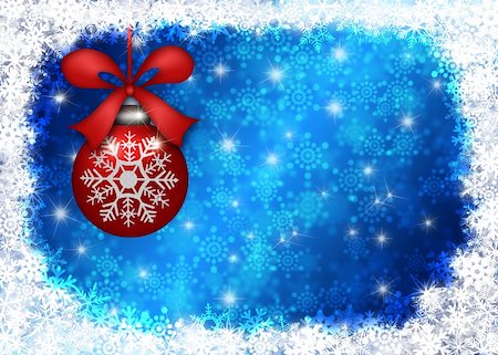 simsearch:400-08502521,k - Hanging Red Christmas Tree Ornament with Snowflakes Border and Blue Blurred Background Illustration Foto de stock - Super Valor sin royalties y Suscripción, Código: 400-05749359