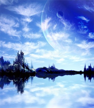 dark moon with clouds - Collage - landscape in fantasy planet Photographie de stock - Aubaine LD & Abonnement, Code: 400-05740202