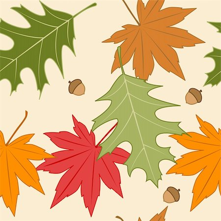 autumn seamless background with maple and oak leaves Stock Photo - Budget Royalty-Free & Subscription, Code: 400-05740445