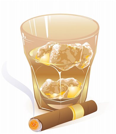 glass of whiskey and  smoking cigar Photographie de stock - Aubaine LD & Abonnement, Code: 400-05740464