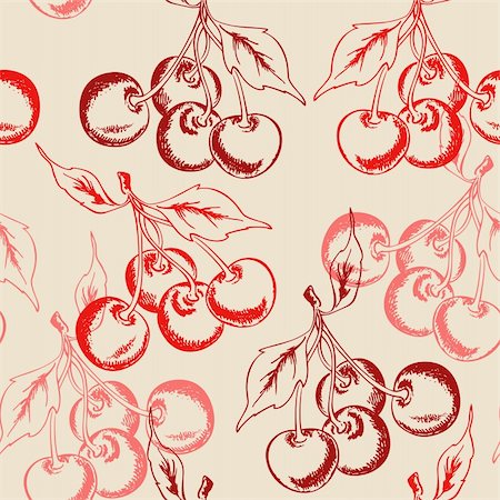 fruit artworks pattern - vector cherry seamless pattern Stock Photo - Budget Royalty-Free & Subscription, Code: 400-05740512