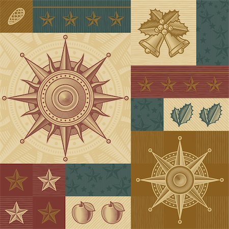 Retro Christmas pattern in woodcut style. Vector illustration. Stock Photo - Budget Royalty-Free & Subscription, Code: 400-05740552