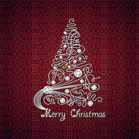 Merry Christmas vector card. Tree on lace background Stock Photo - Budget Royalty-Free & Subscription, Code: 400-05740752