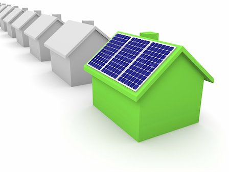 simsearch:400-05229781,k - 3d model of house with solar panels in front of row of grey houses. Stock Photo - Budget Royalty-Free & Subscription, Code: 400-05740753