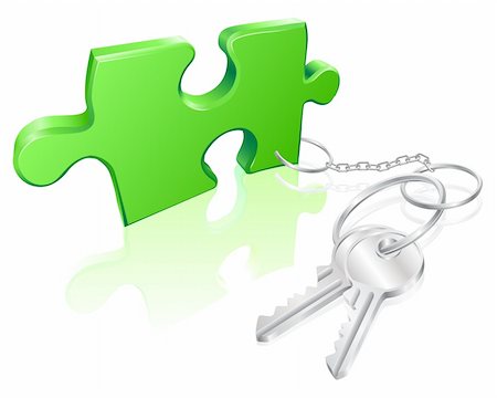 Key attached to jigsaw piece. Concept for solution to a problem Stock Photo - Budget Royalty-Free & Subscription, Code: 400-05741055