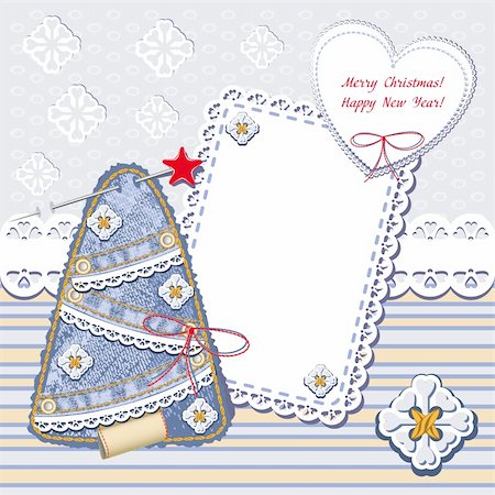 simsearch:400-05710794,k - New Year and Christmas card. Christmas frames with denim Christmas trees and lace seamless. jeans decorative background Foto de stock - Super Valor sin royalties y Suscripción, Código: 400-05741393