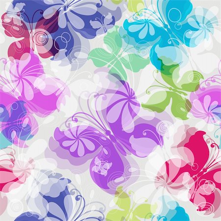 simsearch:400-05890035,k - Seamless floral pattern with silhouettes  transparent colorful butterflies (vector EPS 10) Foto de stock - Super Valor sin royalties y Suscripción, Código: 400-05741762