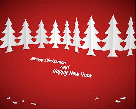 Simple vector christmas trees made from white paper  - original new year card Stock Photo - Budget Royalty-Free & Subscription, Code: 400-05742074