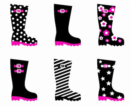 patterned fashion and background - Vector collection of fashion wellies isolated on white. Stock Photo - Budget Royalty-Free & Subscription, Code: 400-05742157