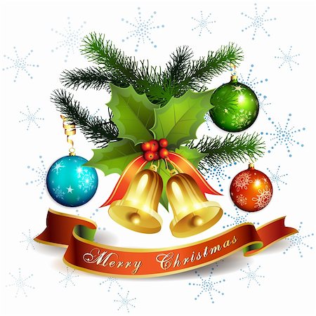 simsearch:400-07123692,k - Christmas ball with pine tree and bells Stock Photo - Budget Royalty-Free & Subscription, Code: 400-05742204