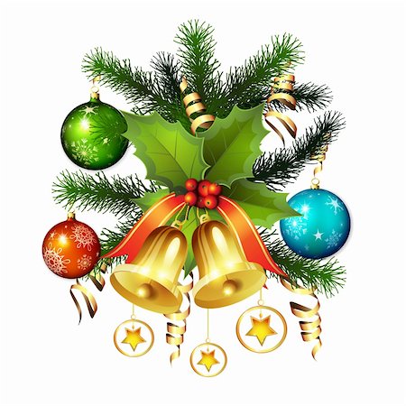 simsearch:400-07123692,k - Christmas ball with pine tree and bells Stock Photo - Budget Royalty-Free & Subscription, Code: 400-05742206