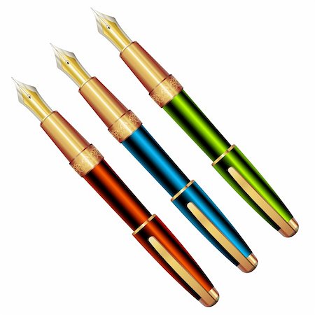 simsearch:400-05122820,k - Red, blue and green old pen on white Stock Photo - Budget Royalty-Free & Subscription, Code: 400-05742213