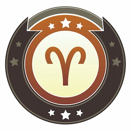 Aries zodiac astrology icon on round red and brown imperial vector button with star accents suitable for use on website, in print and promotional materials, and for advertising. Stock Photo - Budget Royalty-Free & Subscription, Code: 400-05742305