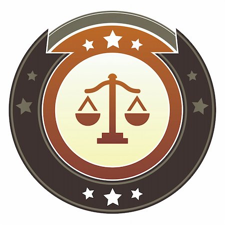 Scales, justice, balance, or equality icon on round red and brown imperial vector button with star accents Fotografie stock - Microstock e Abbonamento, Codice: 400-05742338