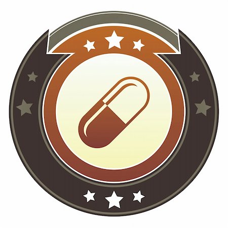 simsearch:400-06697957,k - Pill, pharmaceutical, or healthcare icon on round red and brown imperial vector button with star accents Stock Photo - Budget Royalty-Free & Subscription, Code: 400-05742345