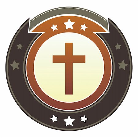simsearch:400-06697957,k - Christian cross icon on round red and brown imperial vector button with star accents Stock Photo - Budget Royalty-Free & Subscription, Code: 400-05742348
