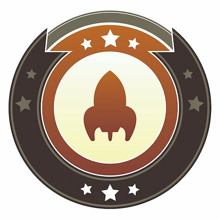 simsearch:400-05742337,k - Retro rocket ship icon on round red and brown imperial vector button with star accents Stock Photo - Budget Royalty-Free & Subscription, Code: 400-05742350