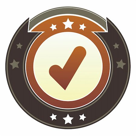 simsearch:400-05742337,k - Check mark, approve, or add icon on round red and brown imperial vector button with star accents Stock Photo - Budget Royalty-Free & Subscription, Code: 400-05742363