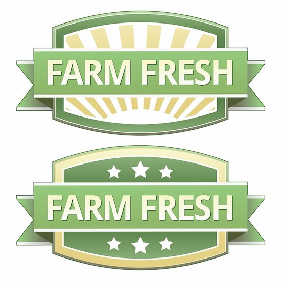 Farm fresh food label, badge or seal with green and yellow color in vector Stock Photo - Royalty-Free, Artist: lhfgraphics, Image code: 400-05742376