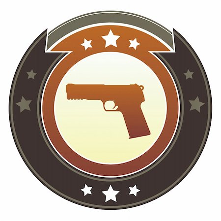 simsearch:400-05742337,k - Gun, crime, or violence icon on round red and brown imperial vector button with star accents Stock Photo - Budget Royalty-Free & Subscription, Code: 400-05742372