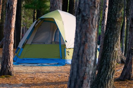 Tent Camping in the Woods at a Wilderness Campsite Photographie de stock - Aubaine LD & Abonnement, Code: 400-05742488