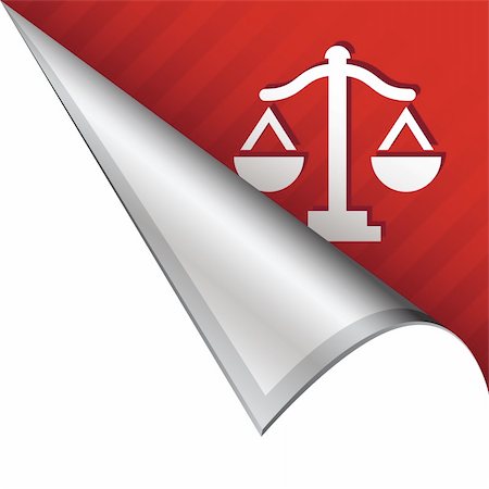 simsearch:400-05742534,k - Scales of justice icon on vector peeled corner tab suitable for use in print, on websites, or in advertising materials. Stock Photo - Budget Royalty-Free & Subscription, Code: 400-05742505