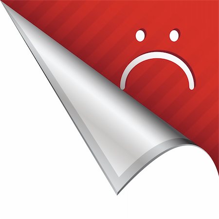 simsearch:400-05742534,k - Unhappy face emoticon icon on vector peeled corner tab suitable for use in print, on websites, or in advertising materials. Stock Photo - Budget Royalty-Free & Subscription, Code: 400-05742519