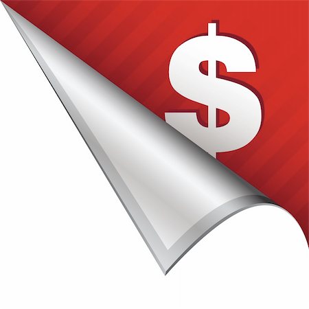 simsearch:400-05742497,k - Dollar sign icon on vector peeled corner tab suitable for use in print, on websites, or in advertising materials. Foto de stock - Royalty-Free Super Valor e Assinatura, Número: 400-05742511