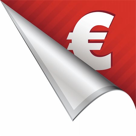 simsearch:400-05742513,k - Euro icon on vector peeled corner tab suitable for use in print, on websites, or in advertising materials. Stock Photo - Budget Royalty-Free & Subscription, Code: 400-05742512