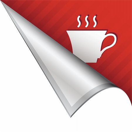 simsearch:400-05742513,k - Coffee cup icon on vector peeled corner tab suitable for use in print, on websites, or in advertising materials. Stock Photo - Budget Royalty-Free & Subscription, Code: 400-05742525