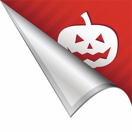 simsearch:400-05742513,k - Halloween pumpkin or jack o lantern icon on vector peeled corner tab suitable for use in print, on websites, or in advertising materials. Stock Photo - Budget Royalty-Free & Subscription, Code: 400-05742535