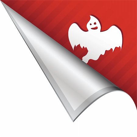 simsearch:400-05742497,k - Halloween ghost icon on vector peeled corner tab suitable for use in print, on websites, or in advertising materials. Foto de stock - Royalty-Free Super Valor e Assinatura, Número: 400-05742531