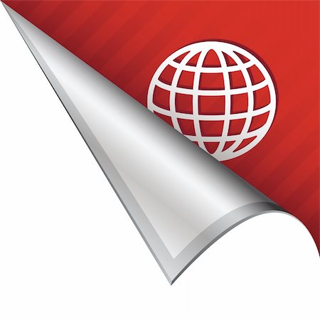 simsearch:400-05742534,k - Globe or international icon on vector peeled corner tab suitable for use in print, on websites, or in advertising materials. Stock Photo - Budget Royalty-Free & Subscription, Code: 400-05742532