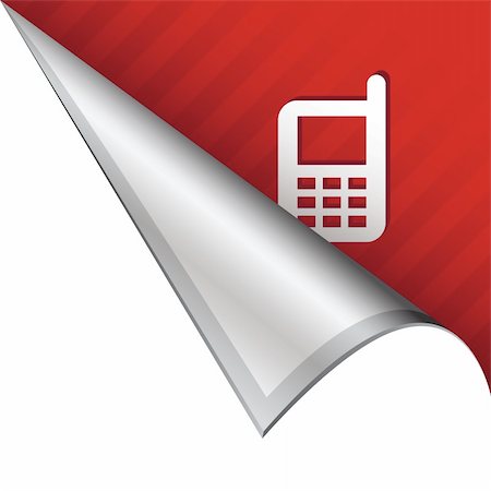 simsearch:400-05742513,k - Cellphone or mobile phone icon on vector peeled corner tab suitable for use in print, on websites, or in advertising materials. Stock Photo - Budget Royalty-Free & Subscription, Code: 400-05742546