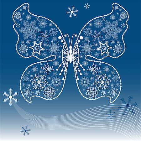 simsearch:400-04728067,k - Christmas dark blue background with snowflake-butterfly (vector) Foto de stock - Super Valor sin royalties y Suscripción, Código: 400-05742589