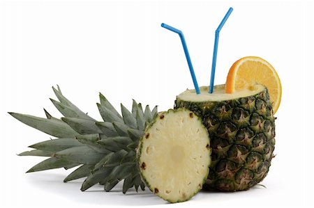 pineapple coconut - Pina Colada in Pineapple with orange and straws, isolated on white Stock Photo - Budget Royalty-Free & Subscription, Code: 400-05742827