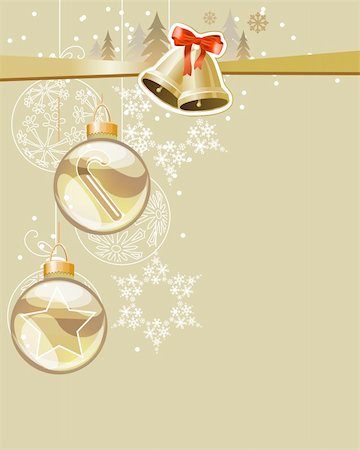 simsearch:400-05364565,k - Pastel Christmas greeting card with gold bells and balls Stock Photo - Budget Royalty-Free & Subscription, Code: 400-05742927