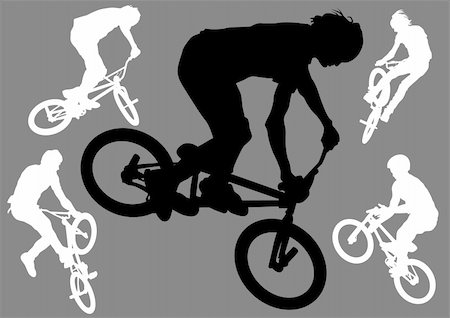 extreme bicycle vector - Vector drawing silhouette of a cyclist boy. Silhouette of people Stock Photo - Budget Royalty-Free & Subscription, Code: 400-05743244