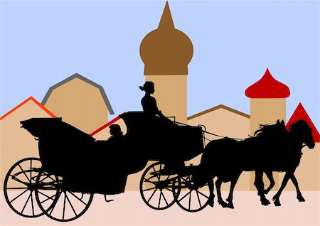 Vector drawing carriages with horses Stock Photo - Budget Royalty-Free & Subscription, Code: 400-05743243