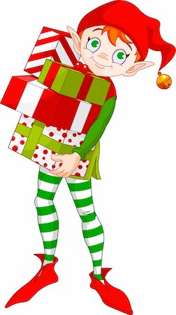 simsearch:400-05683592,k - Christmas Elf holding a pile of gifts Stock Photo - Budget Royalty-Free & Subscription, Code: 400-05743436