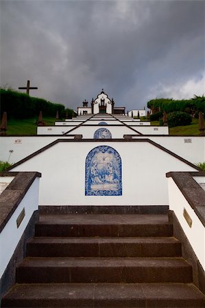 Stairs to the little church Ermida da Nossa Senhora da Paz near Vila Franca do Campo at Sao Miguel (Azores) Stock Photo - Budget Royalty-Free & Subscription, Code: 400-05743609