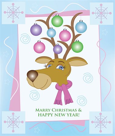 deer ornament - New year card with frame Stock Photo - Budget Royalty-Free & Subscription, Code: 400-05743723