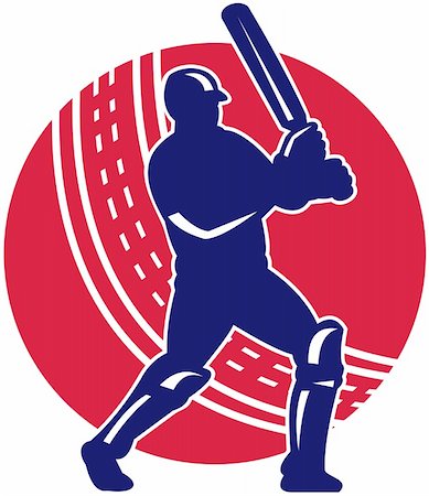 illustration of a cricket batsman batting front view with ball in background done in retro style Stock Photo - Budget Royalty-Free & Subscription, Code: 400-05743872