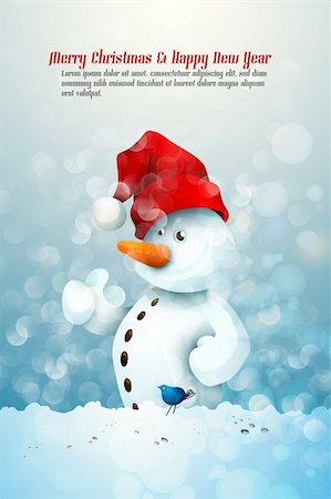 simsearch:400-04157187,k - Snowman with Santa's Hat in fellowship with a little Blue Bird | Christmas Greeting Background | EPS10 Graphic | Separate Layers Named Accordingly Stockbilder - Microstock & Abonnement, Bildnummer: 400-05743996