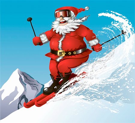 santa claus ski - cute cartoon Santa having his winter fun in the mountains Foto de stock - Super Valor sin royalties y Suscripción, Código: 400-05754112