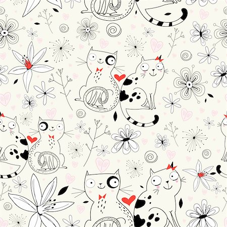 seamless floral graphic pattern of cats on a light background Stock Photo - Budget Royalty-Free & Subscription, Code: 400-05754295