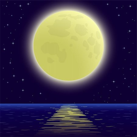 Background, night sea landscape, star sky and big bright moon. Vector Foto de stock - Super Valor sin royalties y Suscripción, Código: 400-05754320