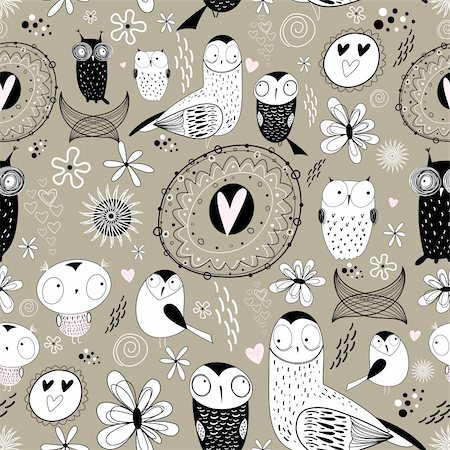 simsearch:400-05912525,k - Seamless floral pattern with owls in love on a brown background Stock Photo - Budget Royalty-Free & Subscription, Code: 400-05754356